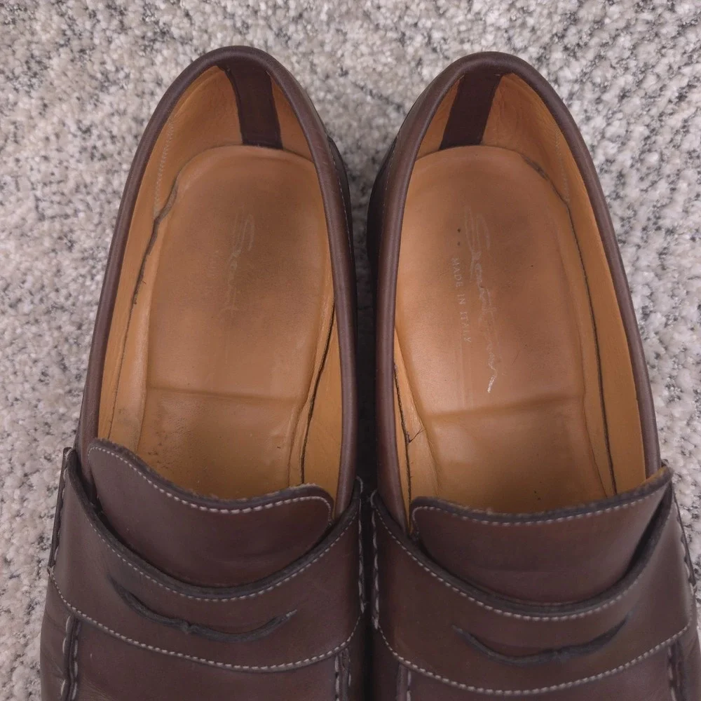 Santoni Loafers Mens Size 11 EE 12US Penny Slip On Brown Leather Made In Italy